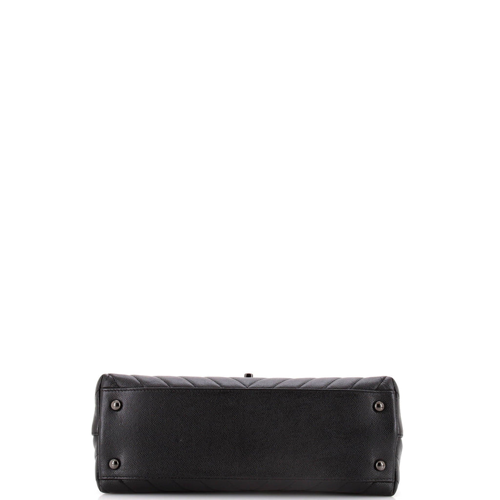 Chanel So Black Coco Top Handle Bag Chevron Caviar Small
