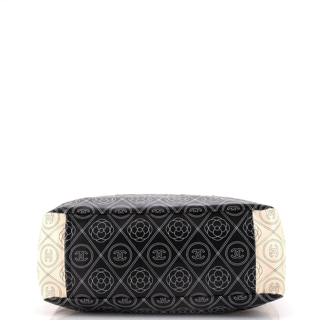 Chanel Logo Camellia Shopping Tote Printed Coated Canvas Medium