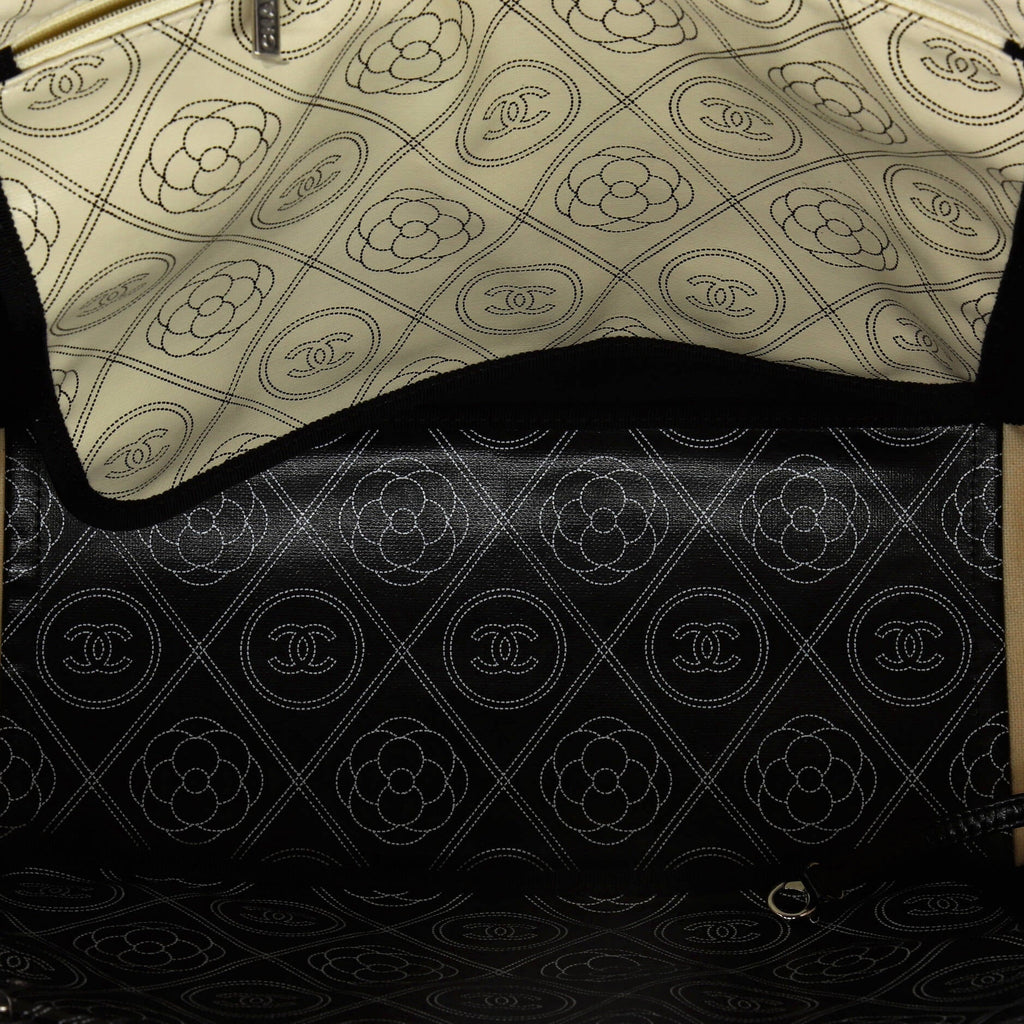 Chanel Logo Camellia Shopping Tote Printed Coated Canvas Medium