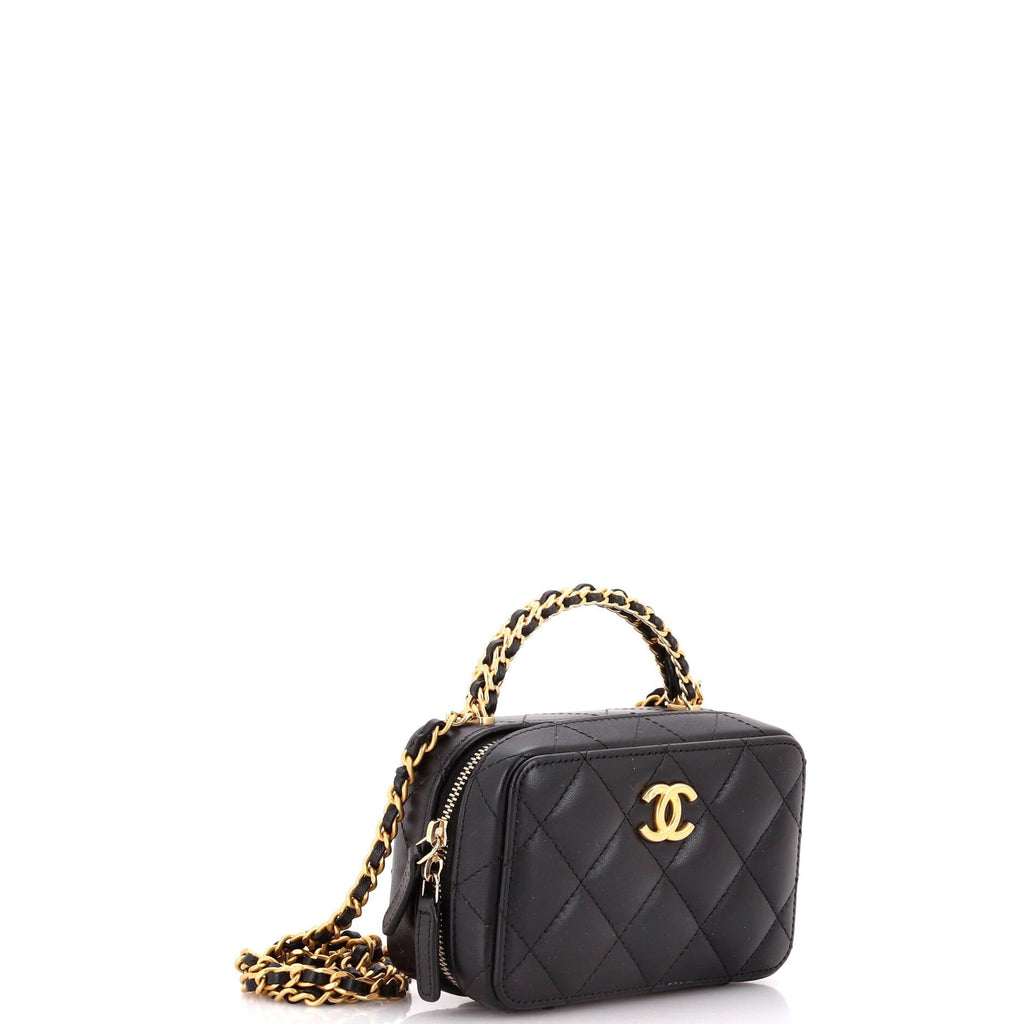Chanel CC Chain Handle Zip Around Vanity Case with Chain Quilted Lambskin Mini