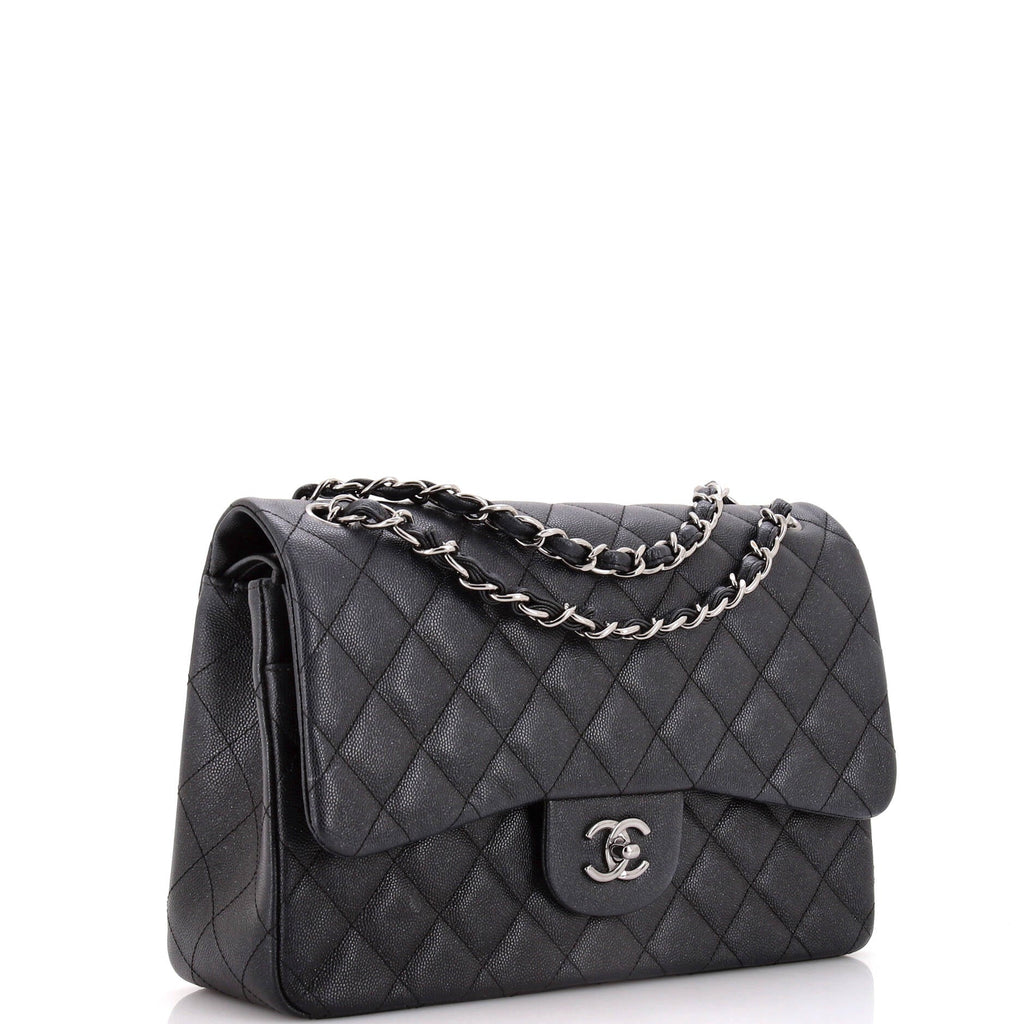 Chanel Classic Double Flap Bag Quilted Iridescent Caviar Jumbo