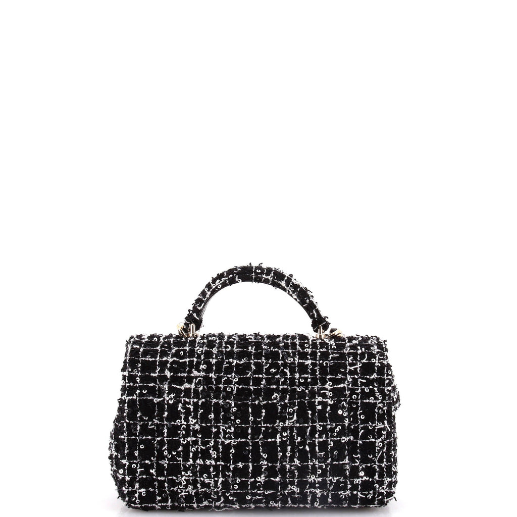 Chanel Classic Single Flap Top Handle Bag Quilted Tweed with Sequins Mini