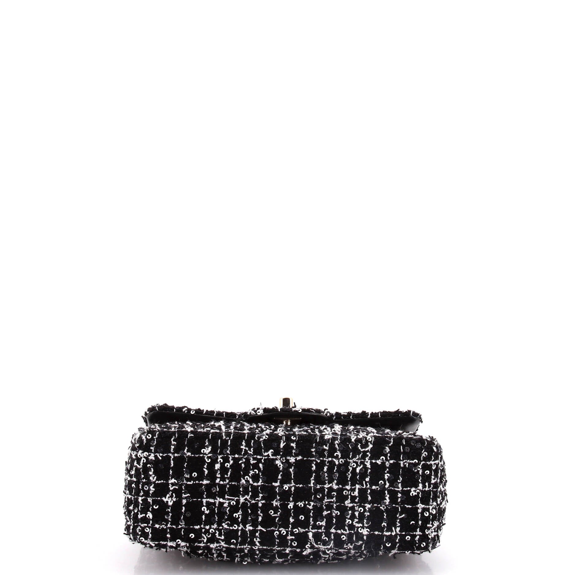 Chanel Classic Single Flap Top Handle Bag Quilted Tweed with Sequins Mini