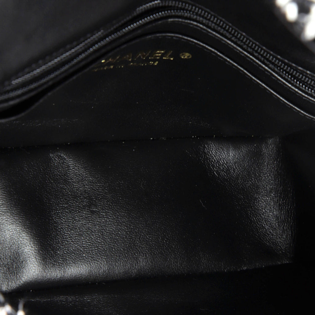 Chanel Classic Single Flap Top Handle Bag Quilted Tweed with Sequins Mini