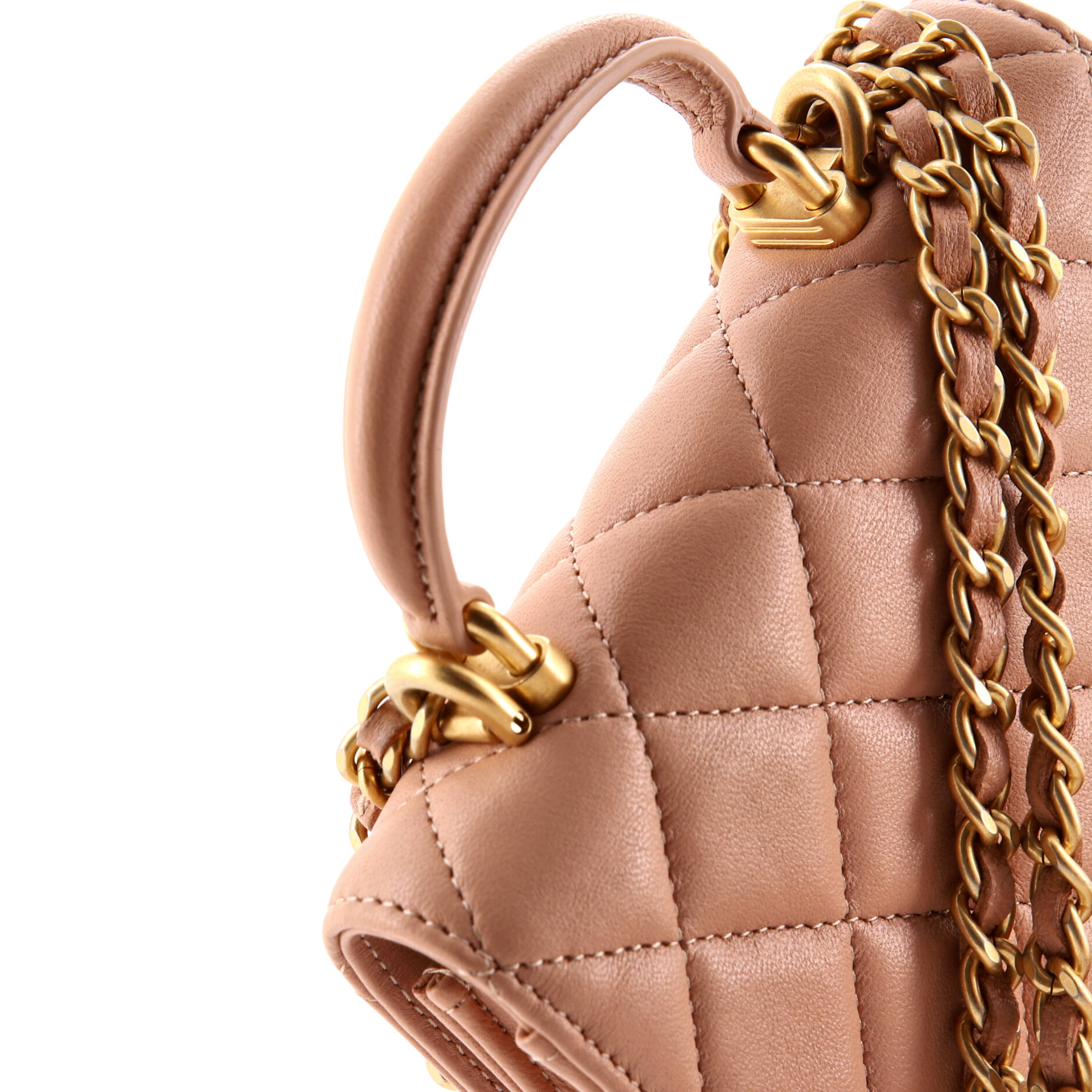 Chanel Top Handle Flap Coin Purse with Chain Quilted Lambskin