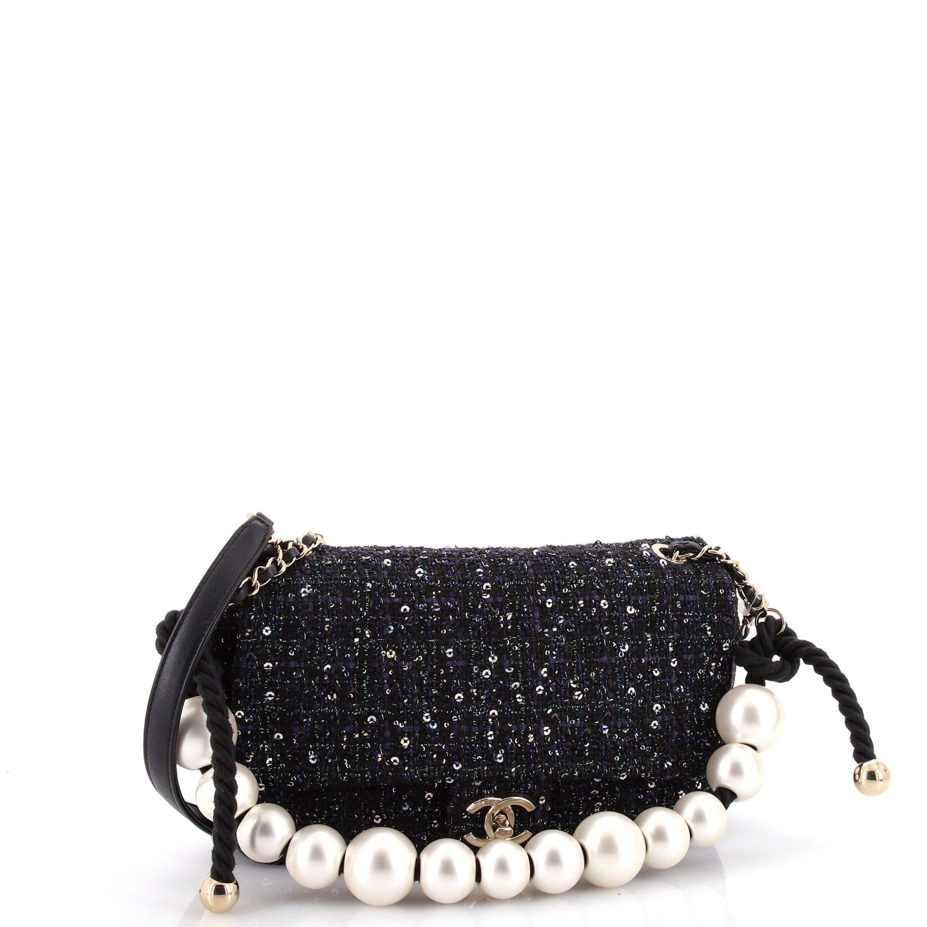 Chanel Pearl Handle Flap Bag Quilted Tweed Medium