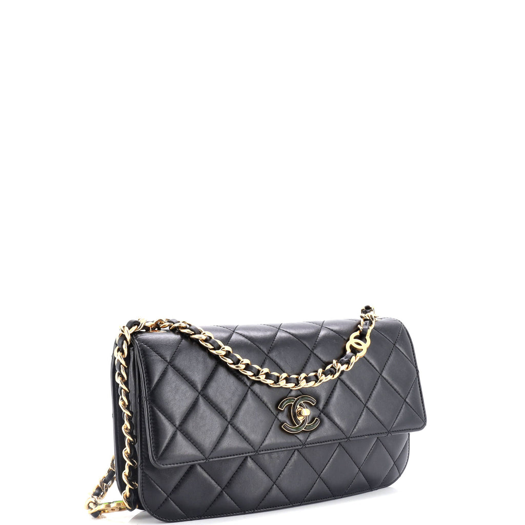 Chanel CC Enamel Compartment Chain Shoulder Bag Quilted Lambskin Small