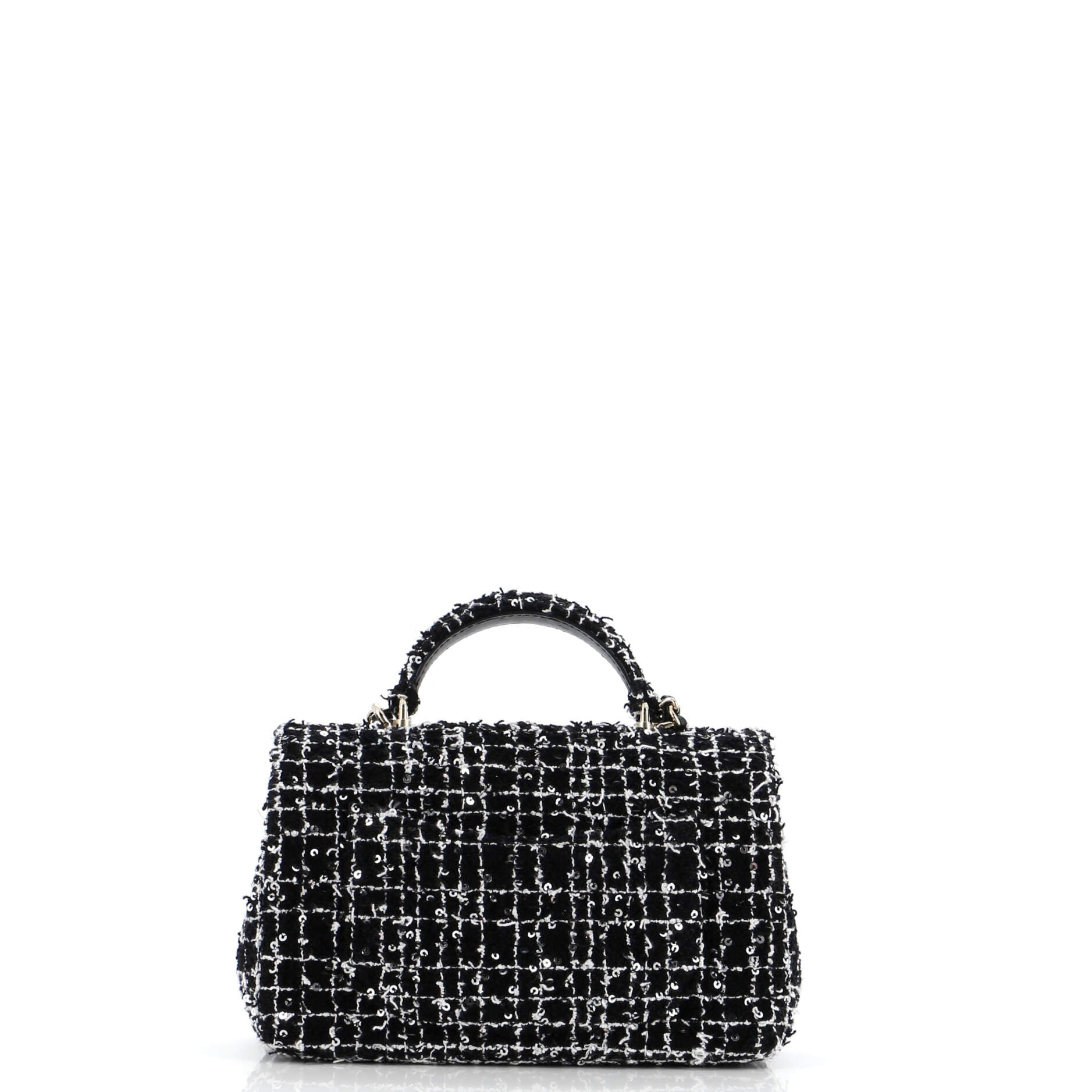 Chanel Classic Single Flap Top Handle Bag Quilted Tweed with Sequins Mini