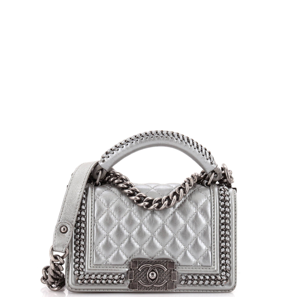Chanel Chain Handle Boy Flap Bag Quilted Calfskin Small