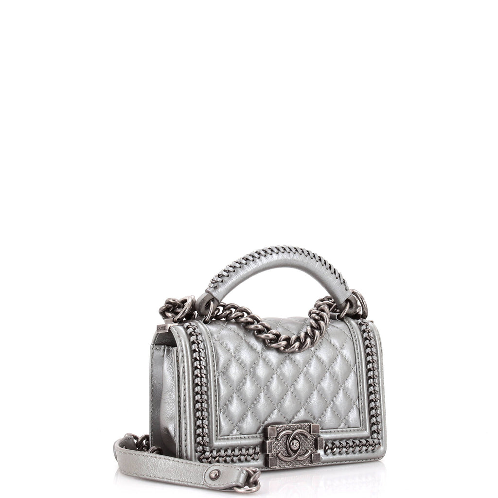 Chanel Chain Handle Boy Flap Bag Quilted Calfskin Small