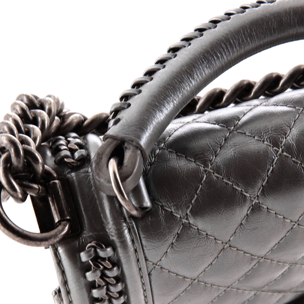 Chanel Chain Handle Boy Flap Bag Quilted Calfskin Small