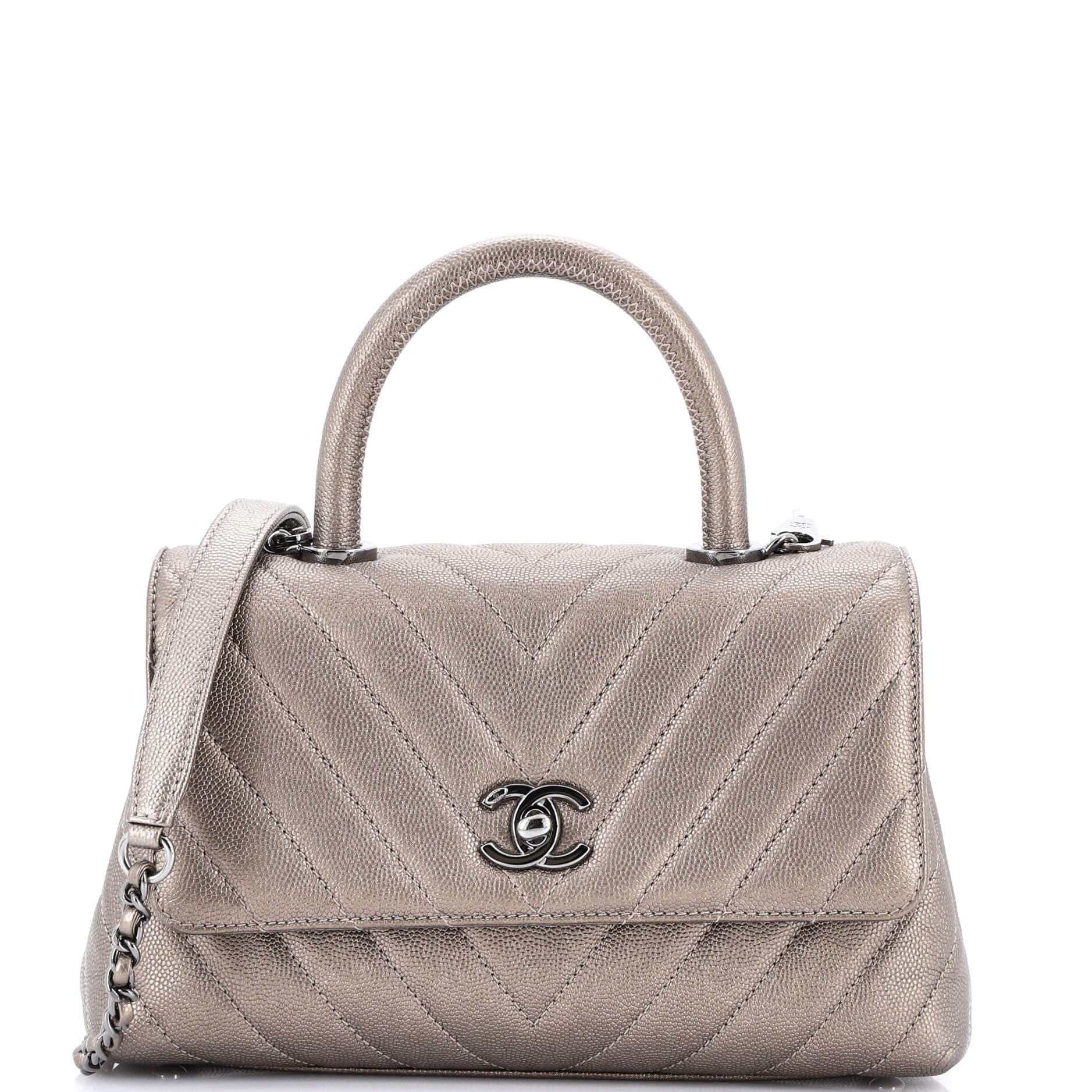 Chanel Coco Top Handle Bag Chevron Caviar Mini