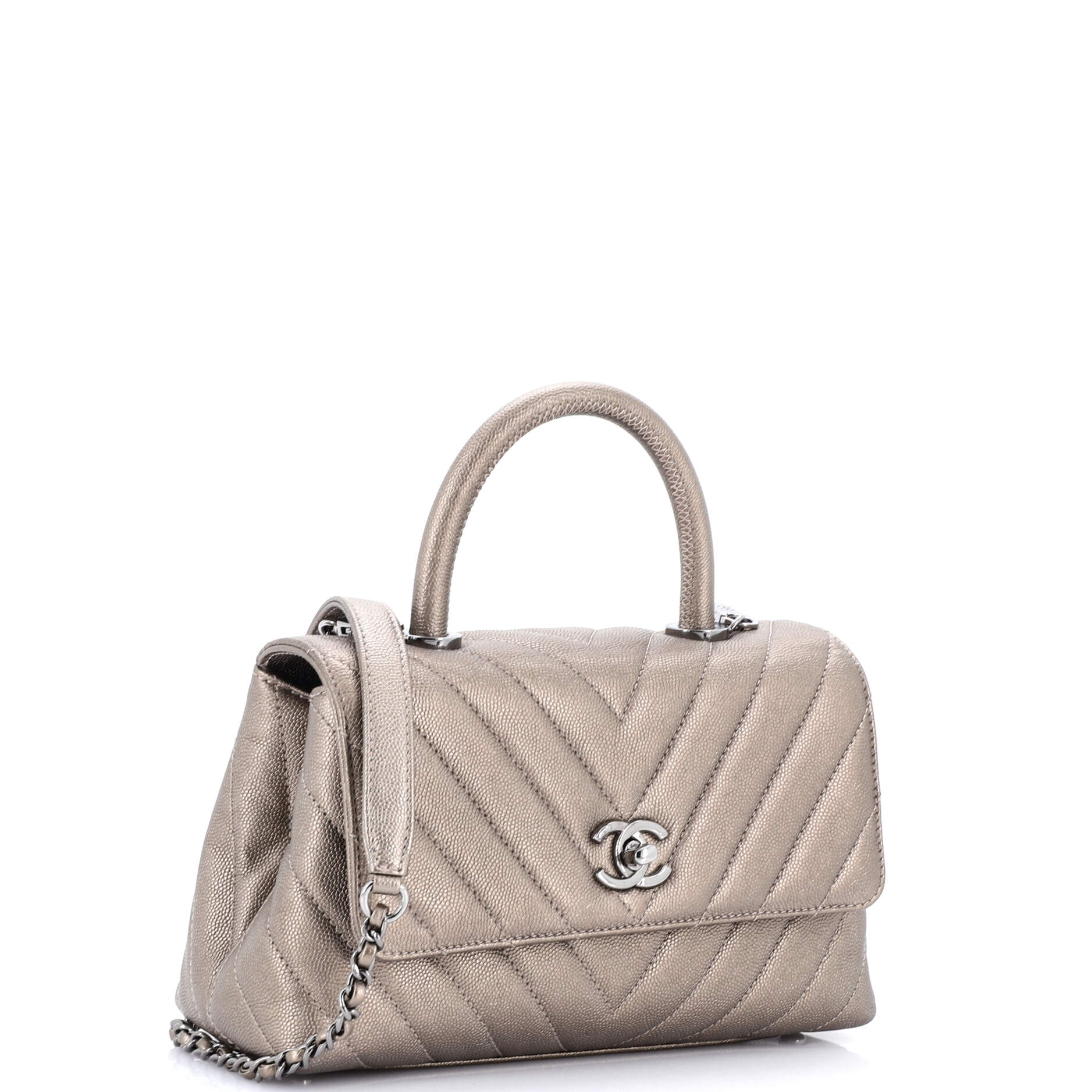 Chanel Coco Top Handle Bag Chevron Caviar Mini