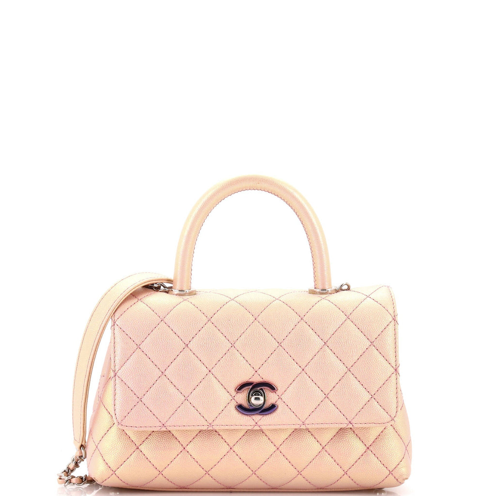 Chanel Coco Top Handle Bag Quilted Iridescent Caviar with Gradient Hardware Mini