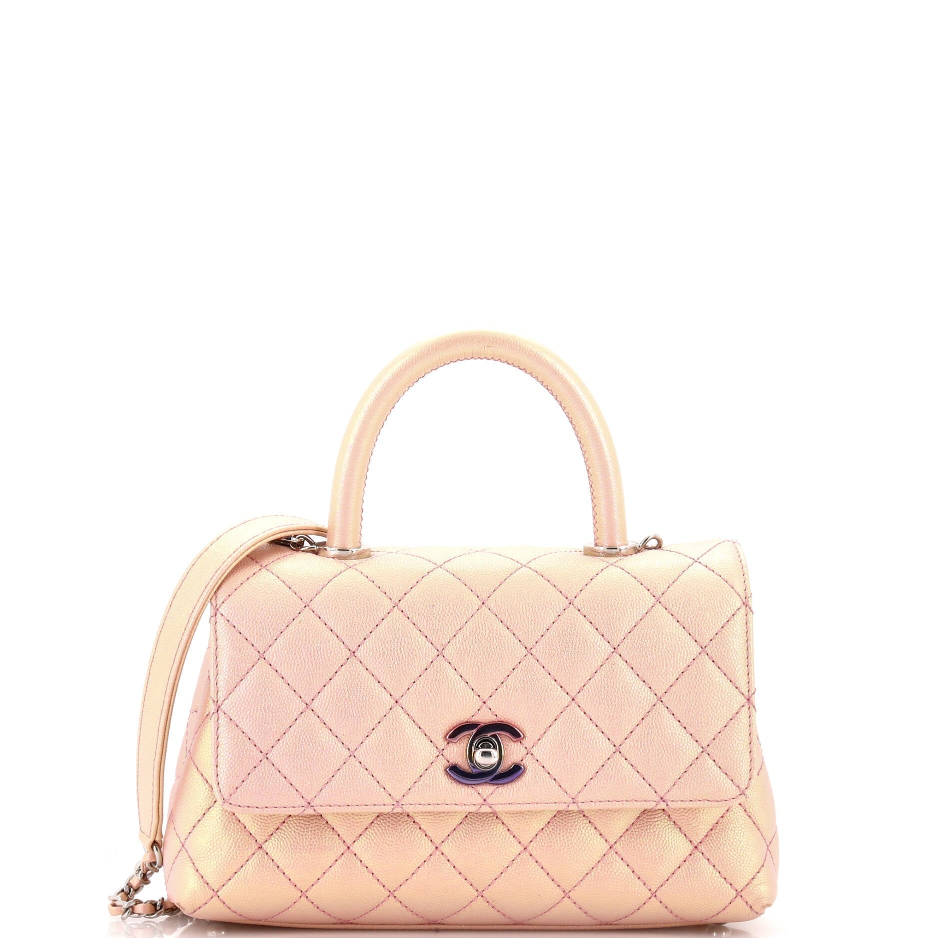 Chanel Coco Top Handle Bag Quilted Iridescent Caviar with Gradient Hardware Mini