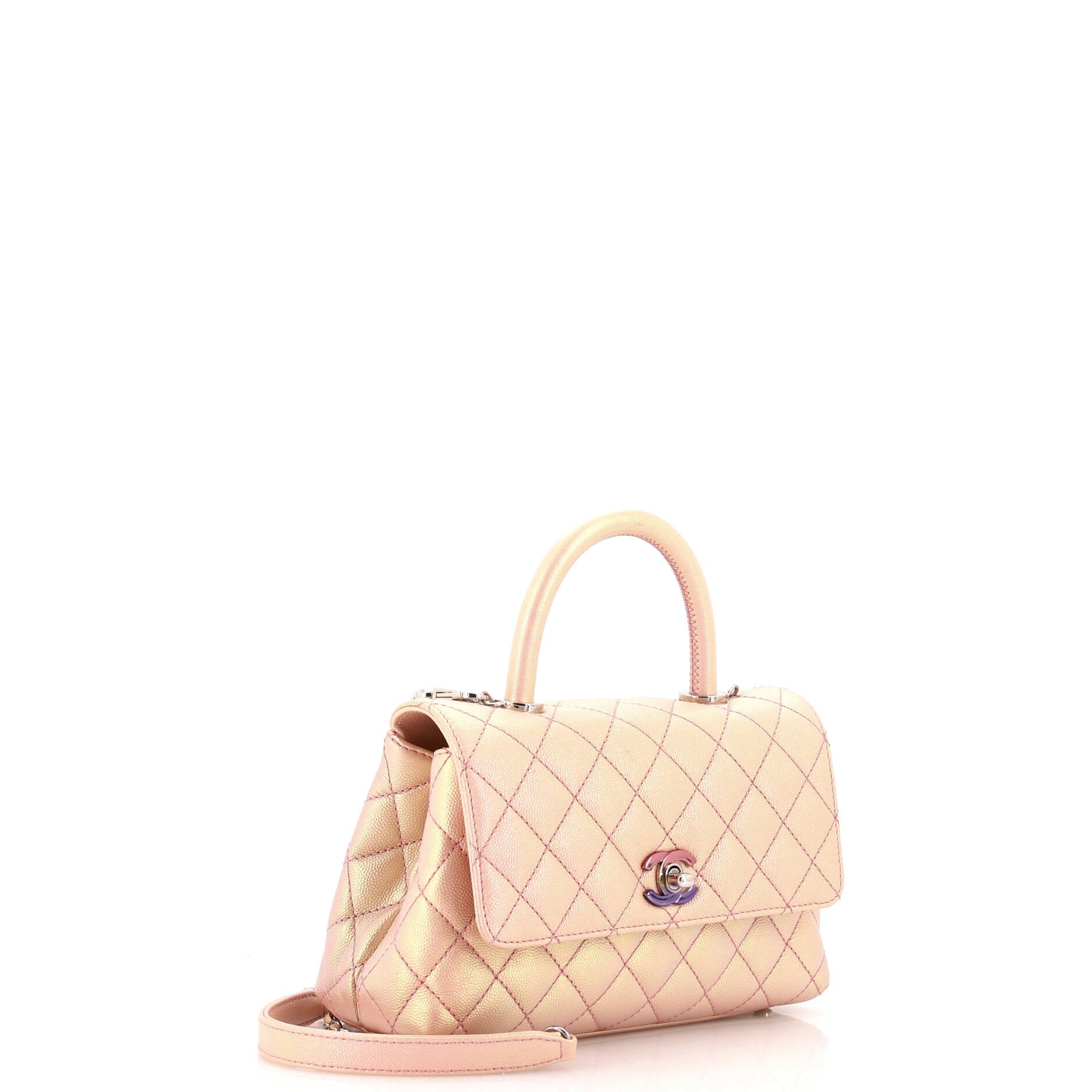 Chanel Coco Top Handle Bag Quilted Iridescent Caviar with Gradient Hardware Mini
