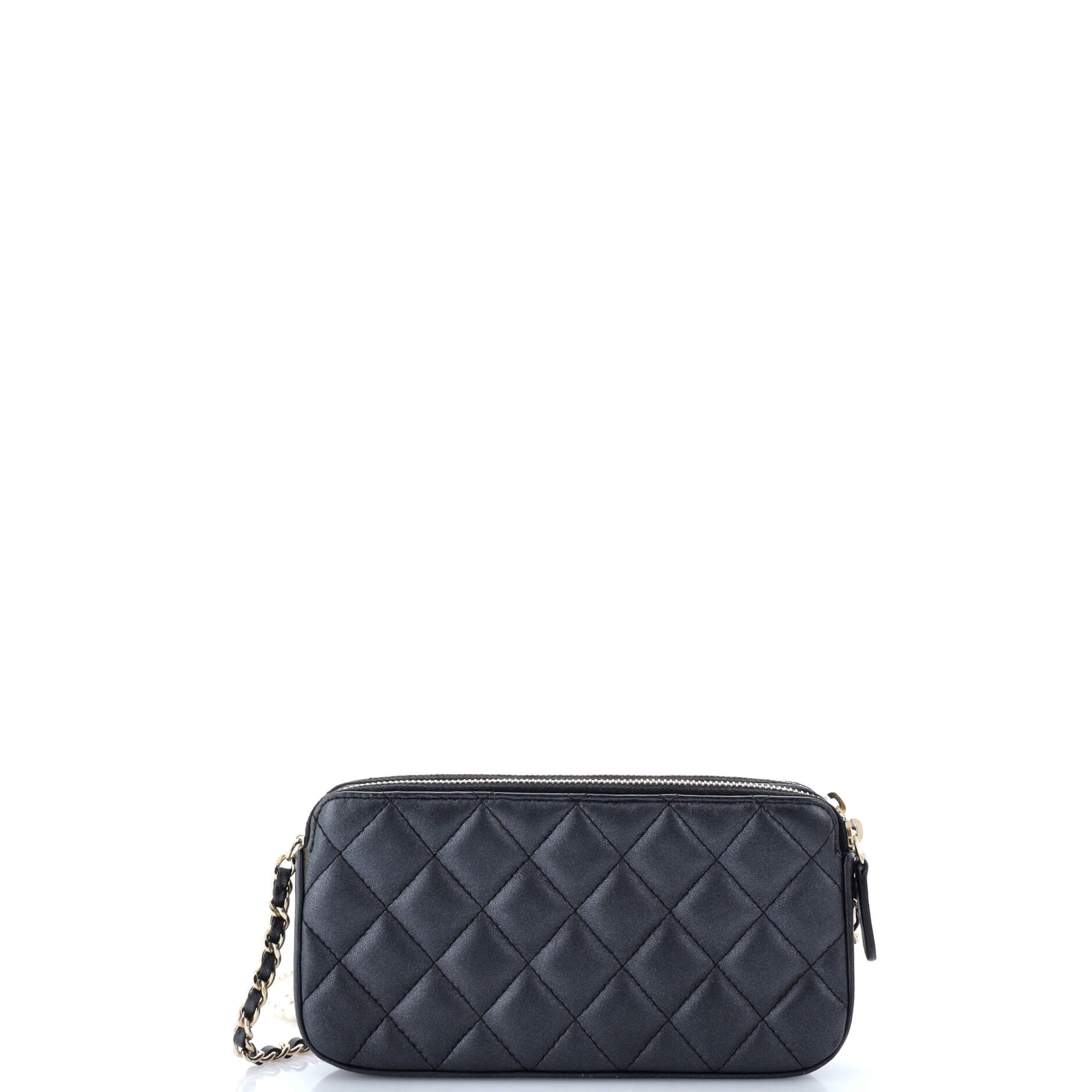 Chanel Double Zip Clutch with Pearl Chain Quilted Lambskin