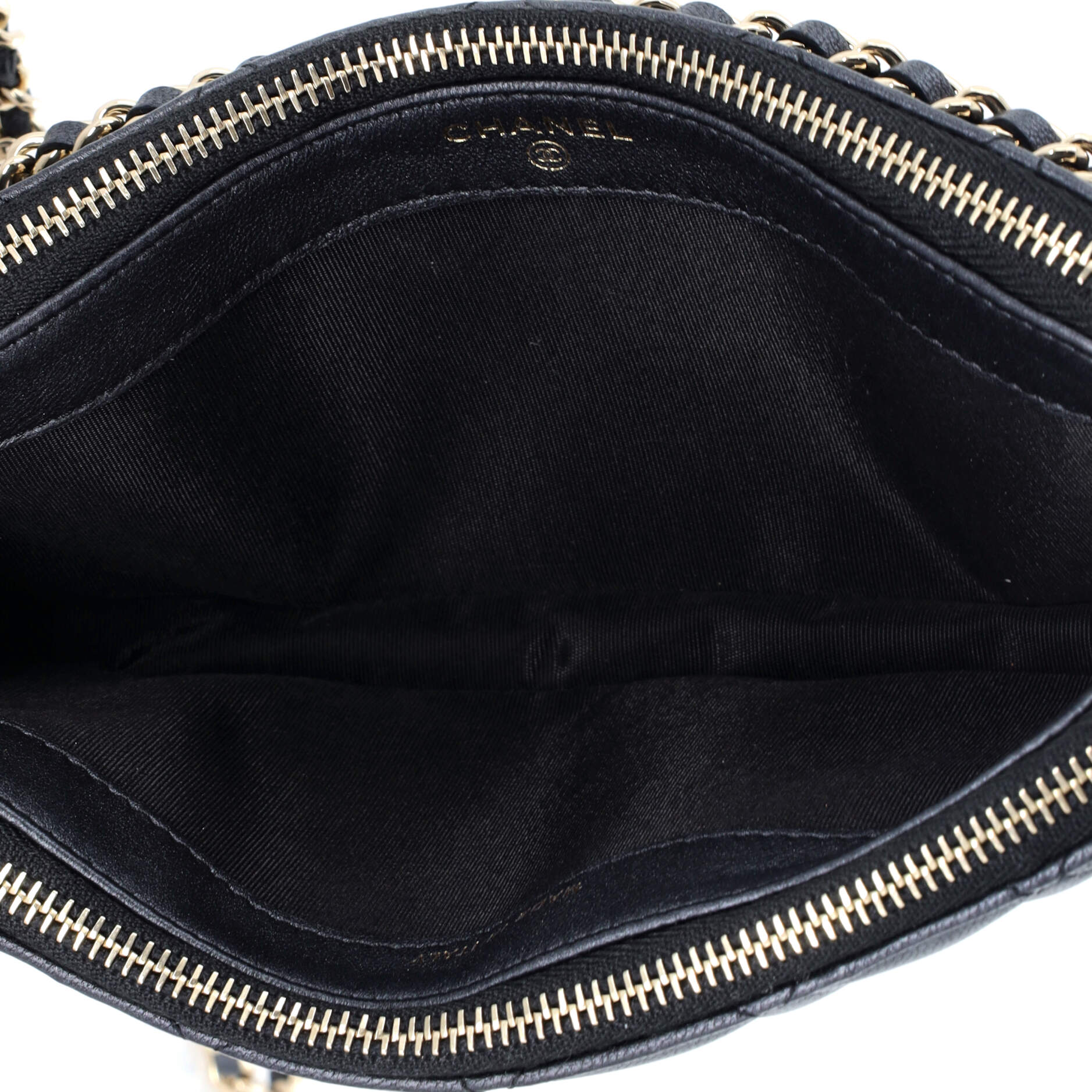 Chanel Double Zip Clutch with Pearl Chain Quilted Lambskin