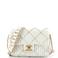 Chanel Woven Strap Medallion Chain Flap Bag Quilted Pleated Calfskin Small