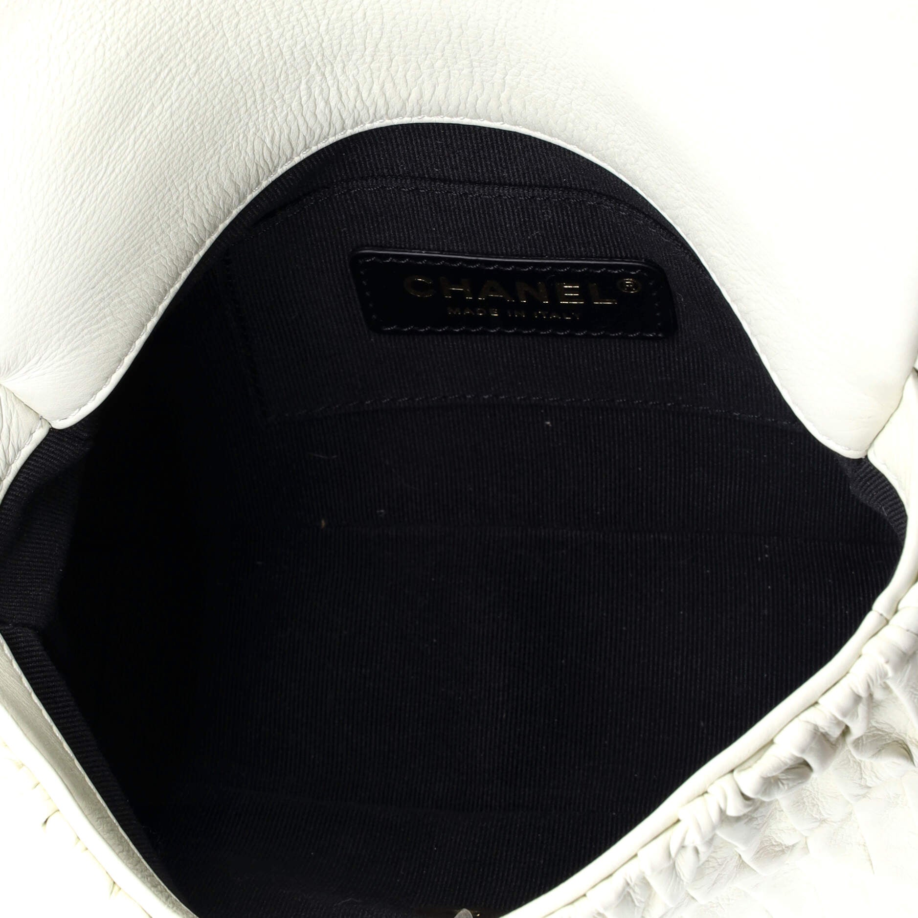 Chanel Woven Strap Medallion Chain Flap Bag Quilted Pleated Calfskin Small
