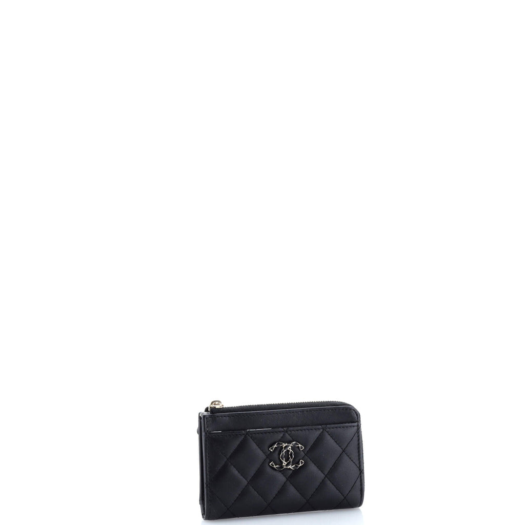Chanel Textured CC Zip Around Card Holder Quilted Lambskin