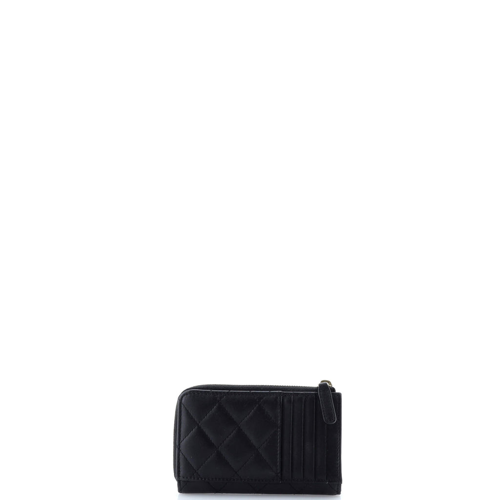 Chanel Textured CC Zip Around Card Holder Quilted Lambskin