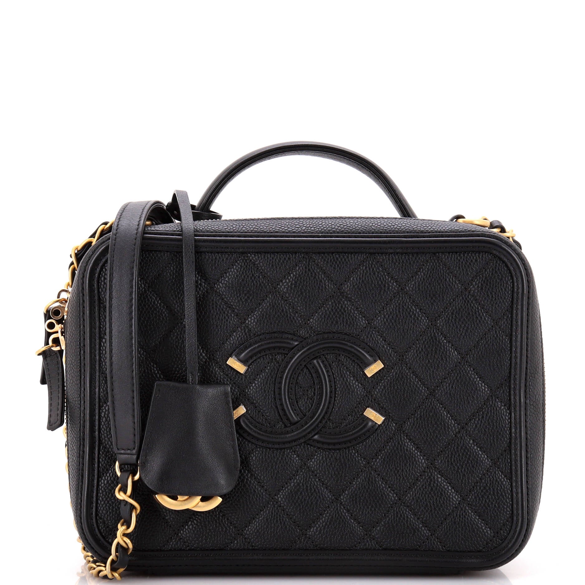 Chanel Filigree Vanity Case Quilted Caviar Large