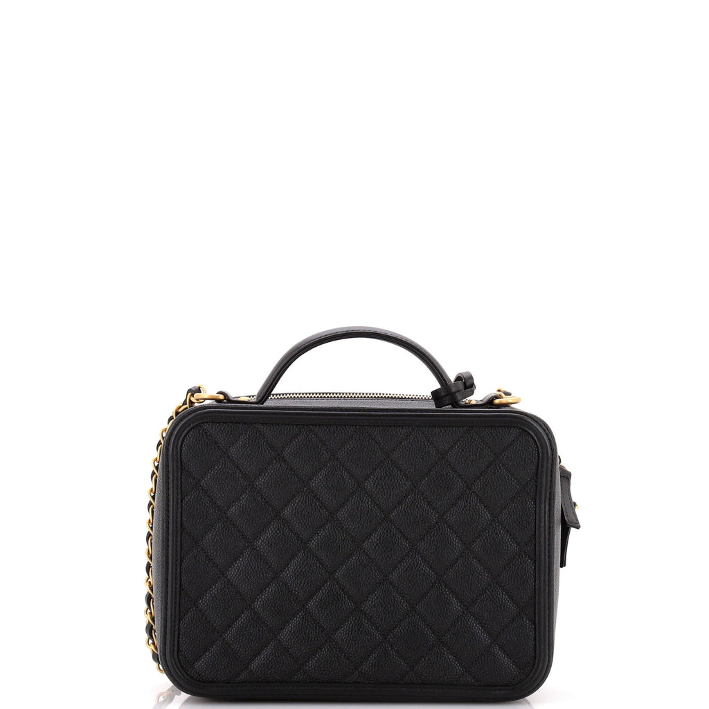 Chanel Filigree Vanity Case Quilted Caviar Large