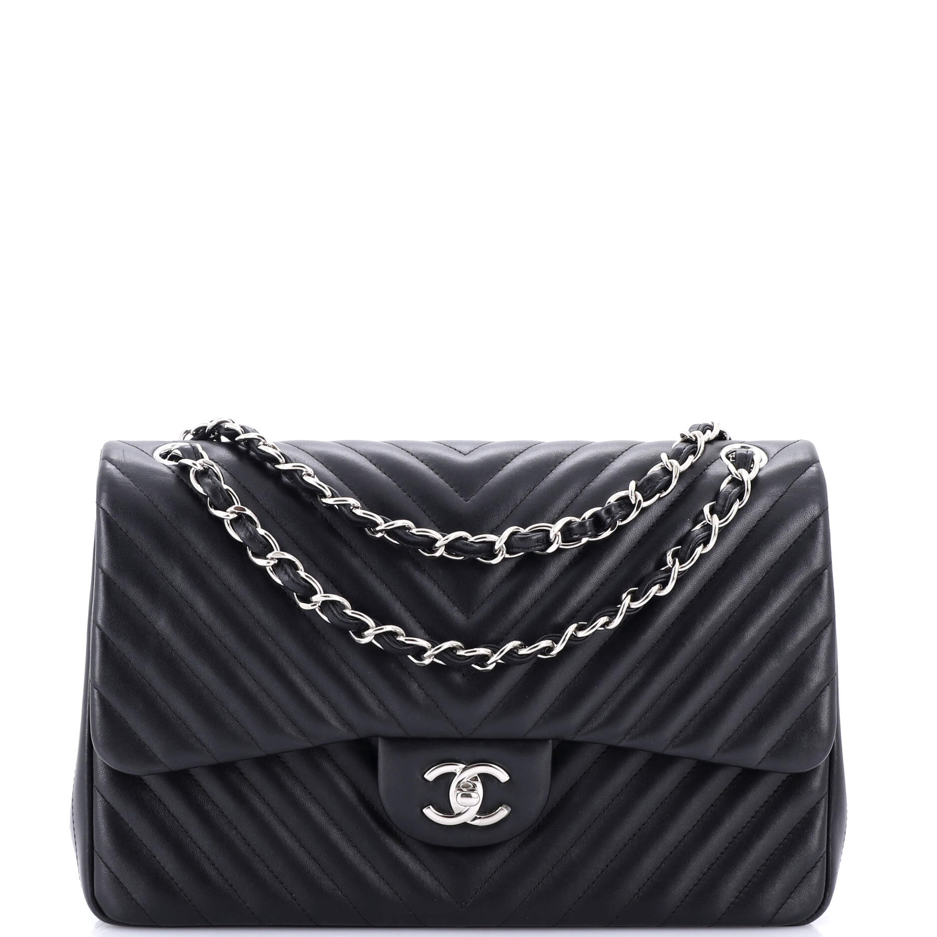 Chanel Classic Double Flap Bag Chevron Lambskin Jumbo