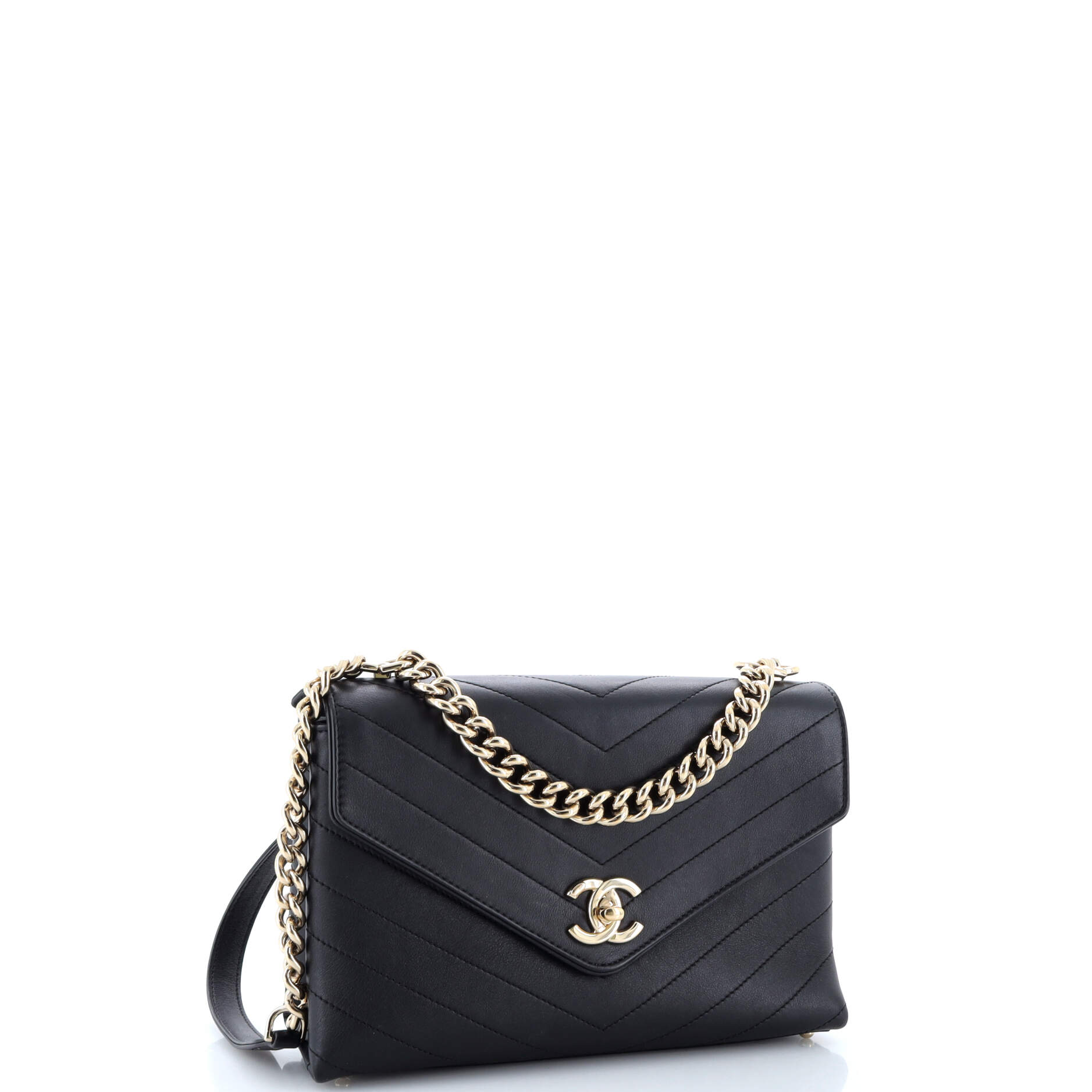 Chanel Coco Chevron Flap Bag Stitched Calfskin Small