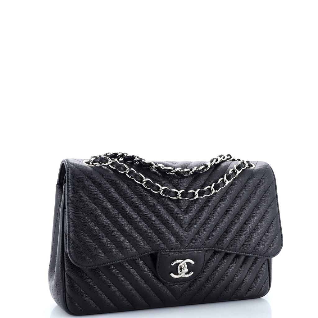 Chanel Classic Double Flap Bag Chevron Caviar Jumbo