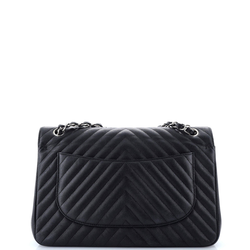 Chanel Classic Double Flap Bag Chevron Caviar Jumbo