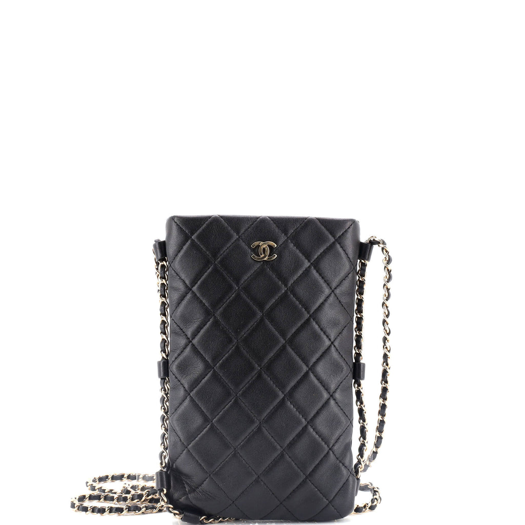 Chanel Chain Around Flat Phone Holder Crossbody Quilted Lambskin