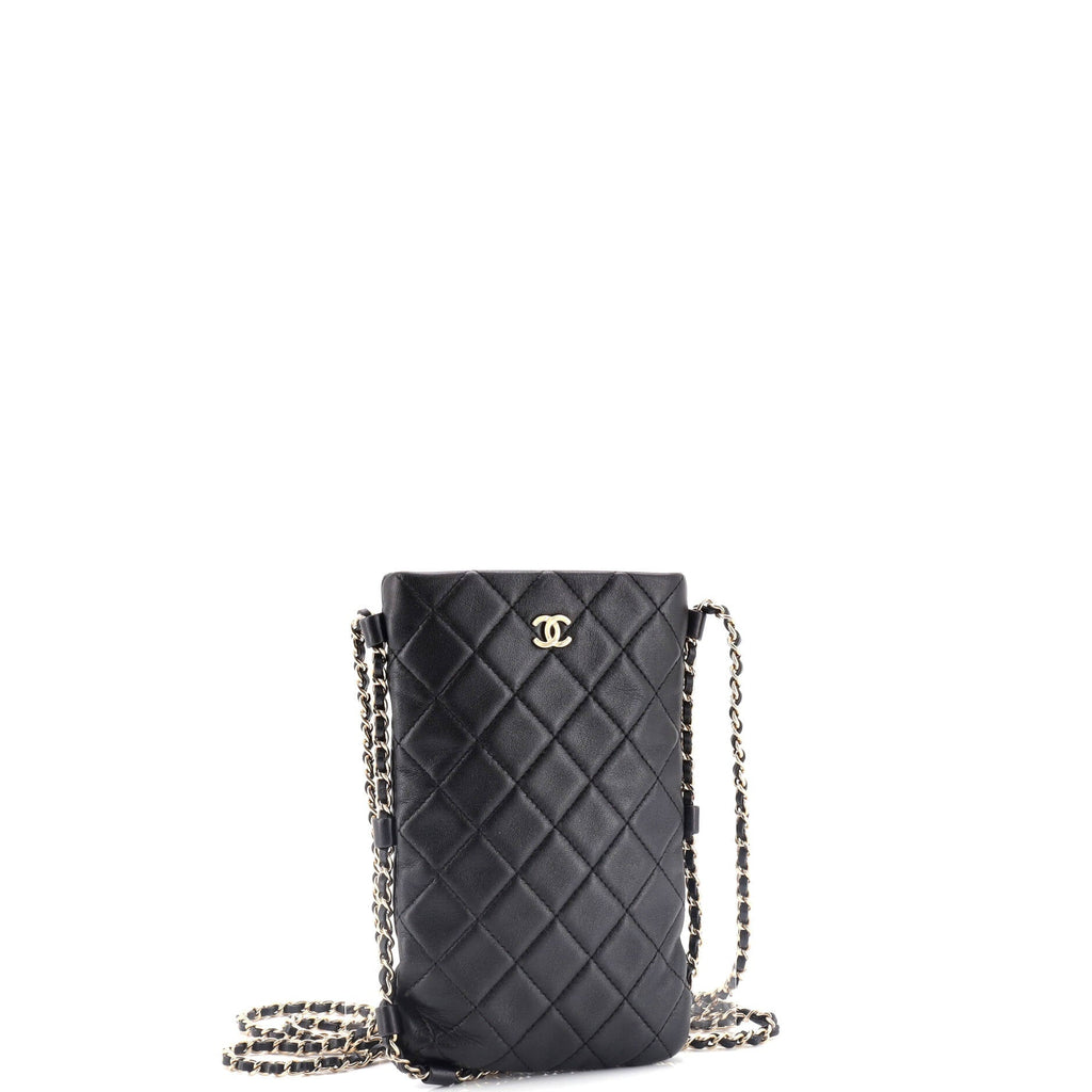 Chanel Chain Around Flat Phone Holder Crossbody Quilted Lambskin