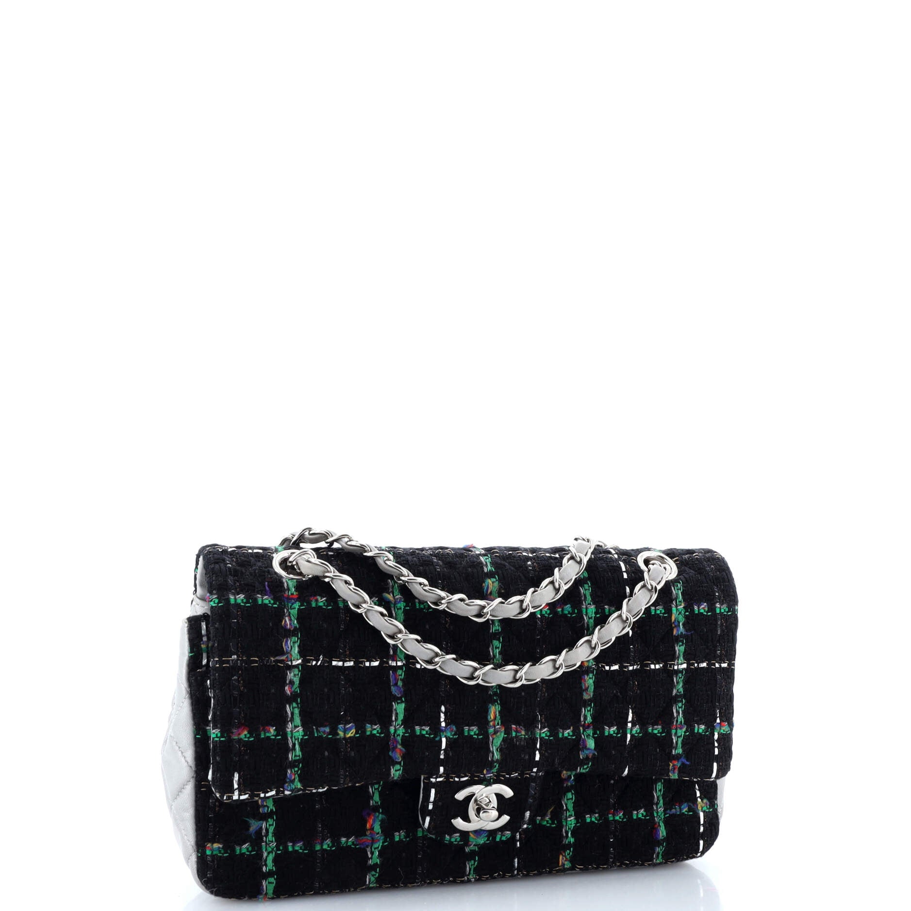 Chanel Classic Double Flap Bag Tweed and Quilted Lambskin Medium