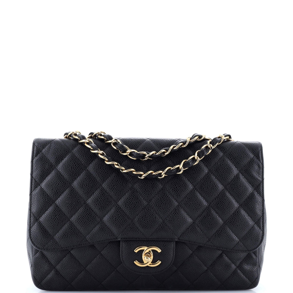 Chanel Classic Single Flap Bag Quilted Caviar Jumbo