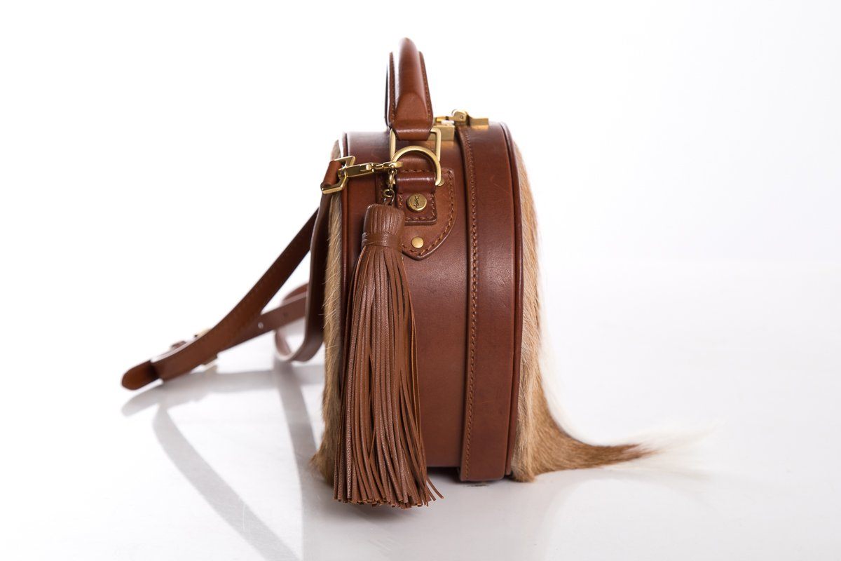 Yves Saint Laurent Brown Gazela Fur Small Hat Box Shoulder Bag