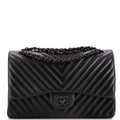 Chanel So Black Classic Double Flap Bag Chevron Lambskin Jumbo