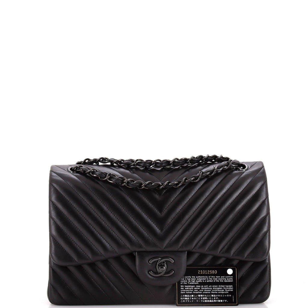 Chanel So Black Classic Double Flap Bag Chevron Lambskin Jumbo