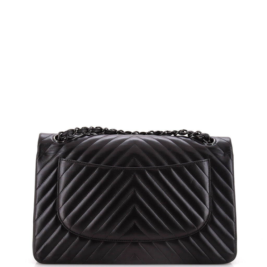 Chanel So Black Classic Double Flap Bag Chevron Lambskin Jumbo