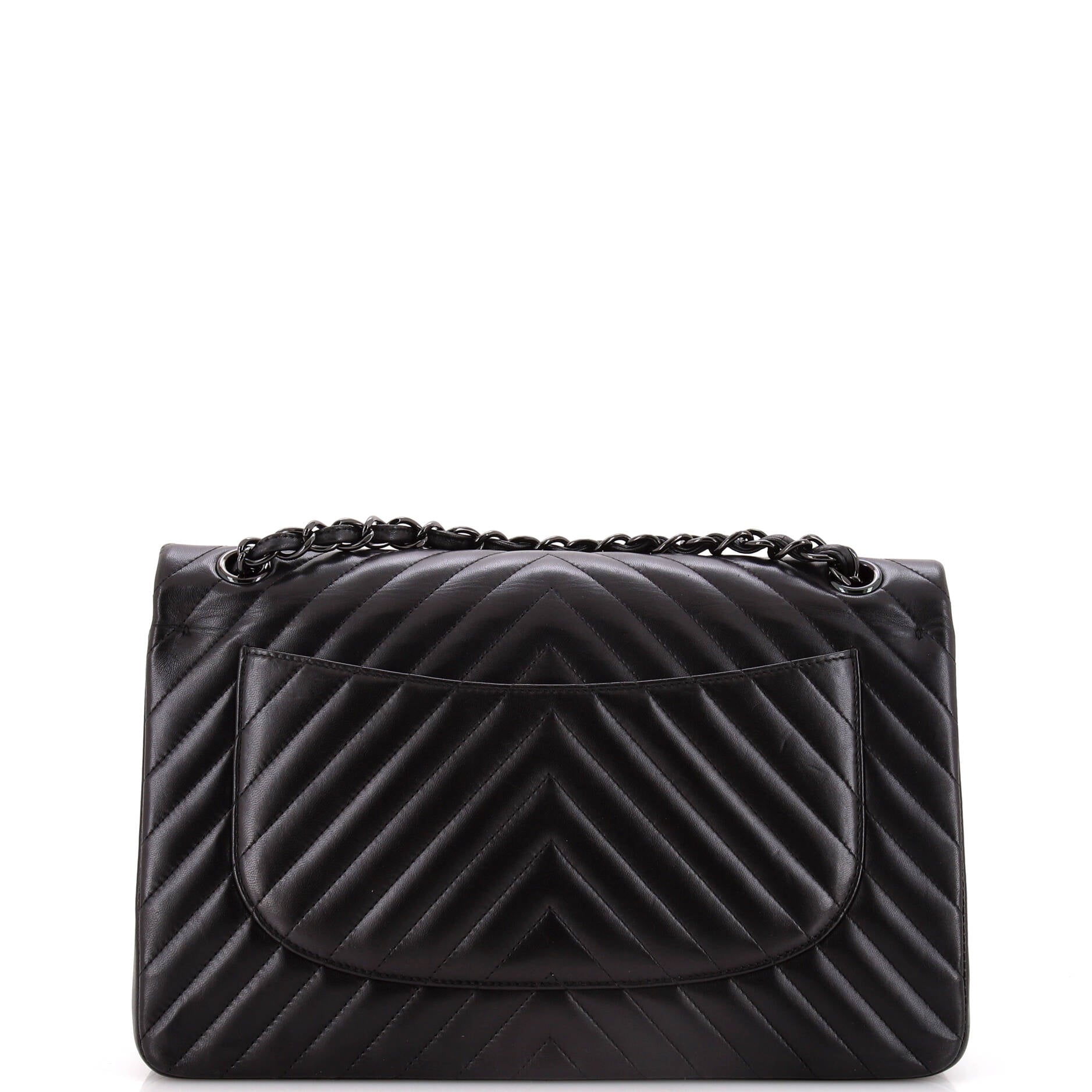 Chanel So Black Classic Double Flap Bag Chevron Lambskin Jumbo