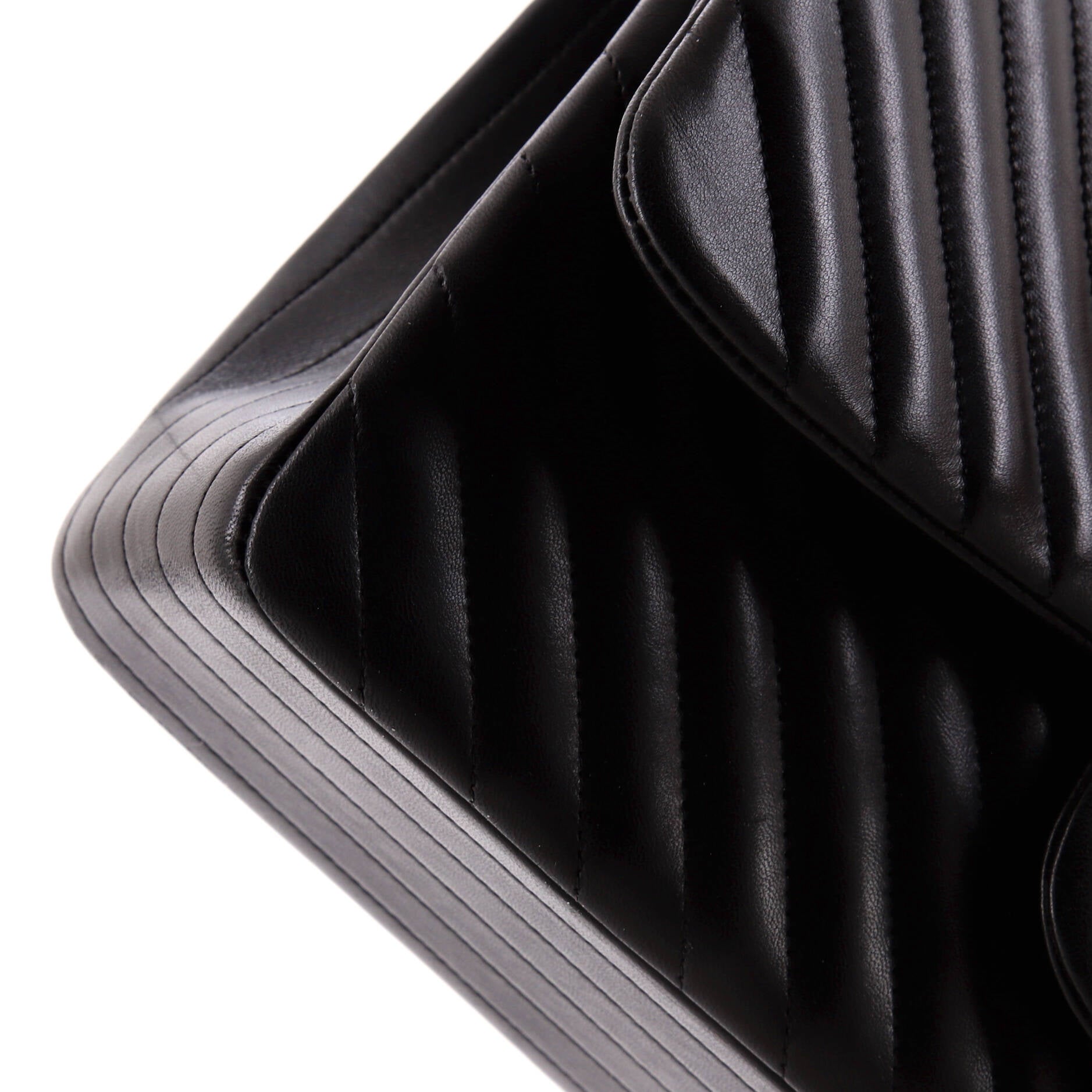 Chanel So Black Classic Double Flap Bag Chevron Lambskin Jumbo