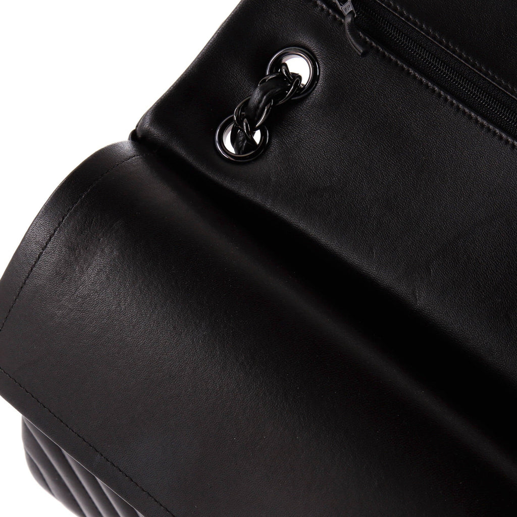Chanel So Black Classic Double Flap Bag Chevron Lambskin Jumbo