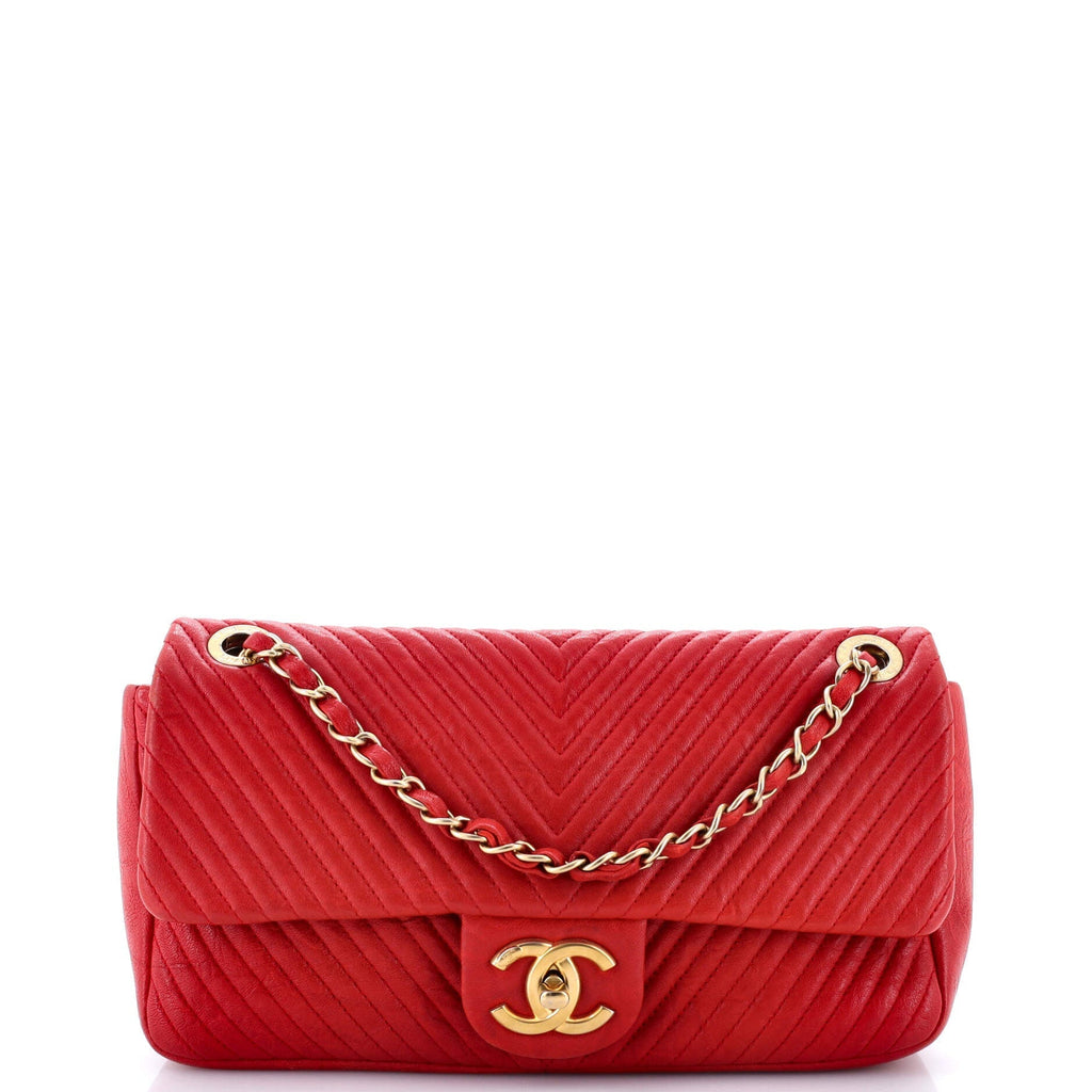 Chanel Medallion Charm Flap Bag Chevron Wrinkled Lambskin Medium