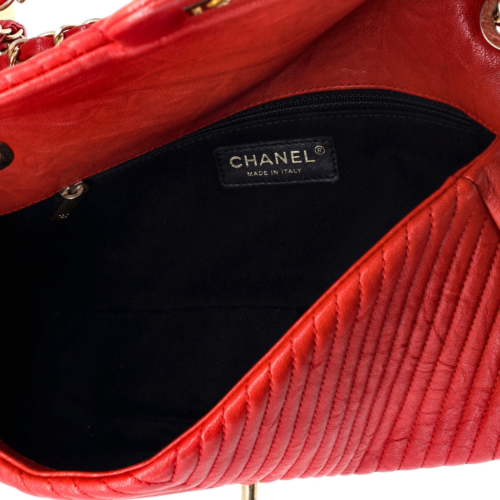 Chanel Medallion Charm Flap Bag Chevron Wrinkled Lambskin Medium