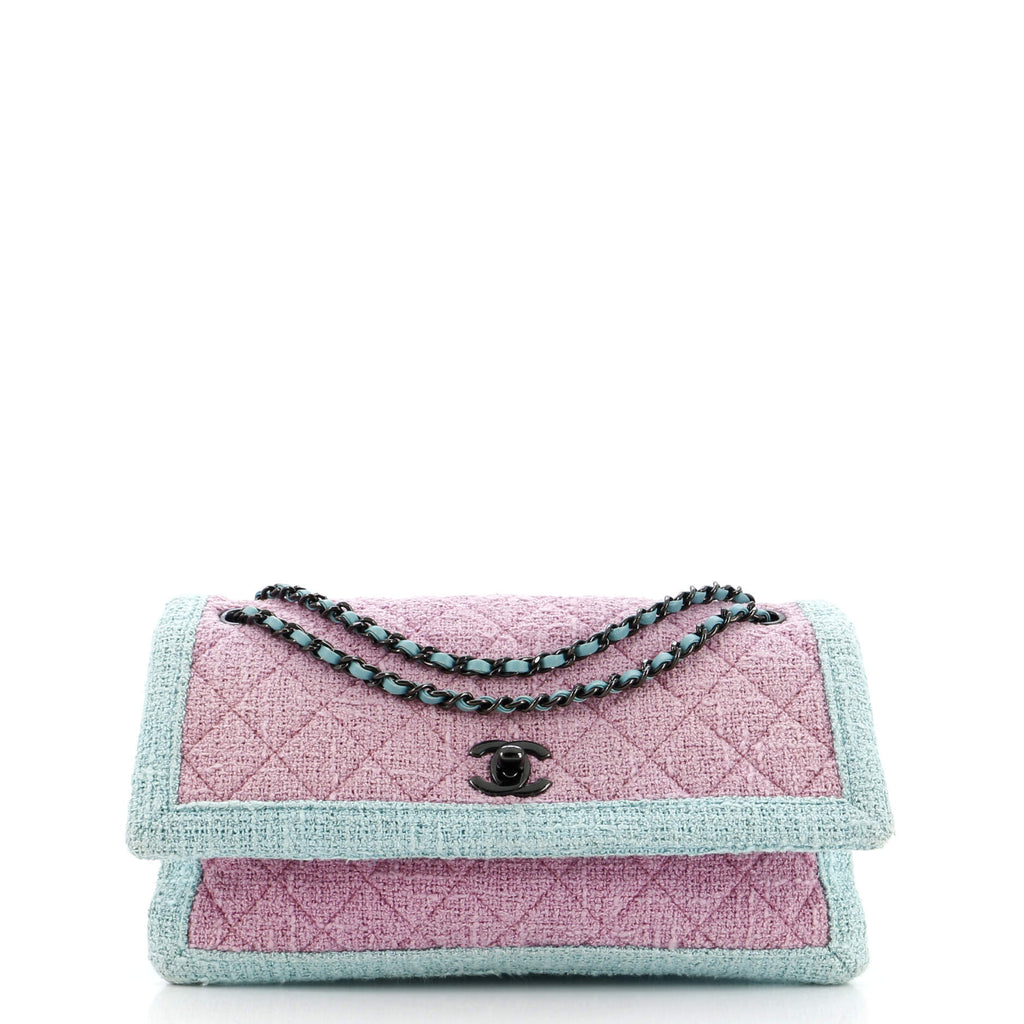 Chanel Two Tone Flap Bag Quilted Tweed Small