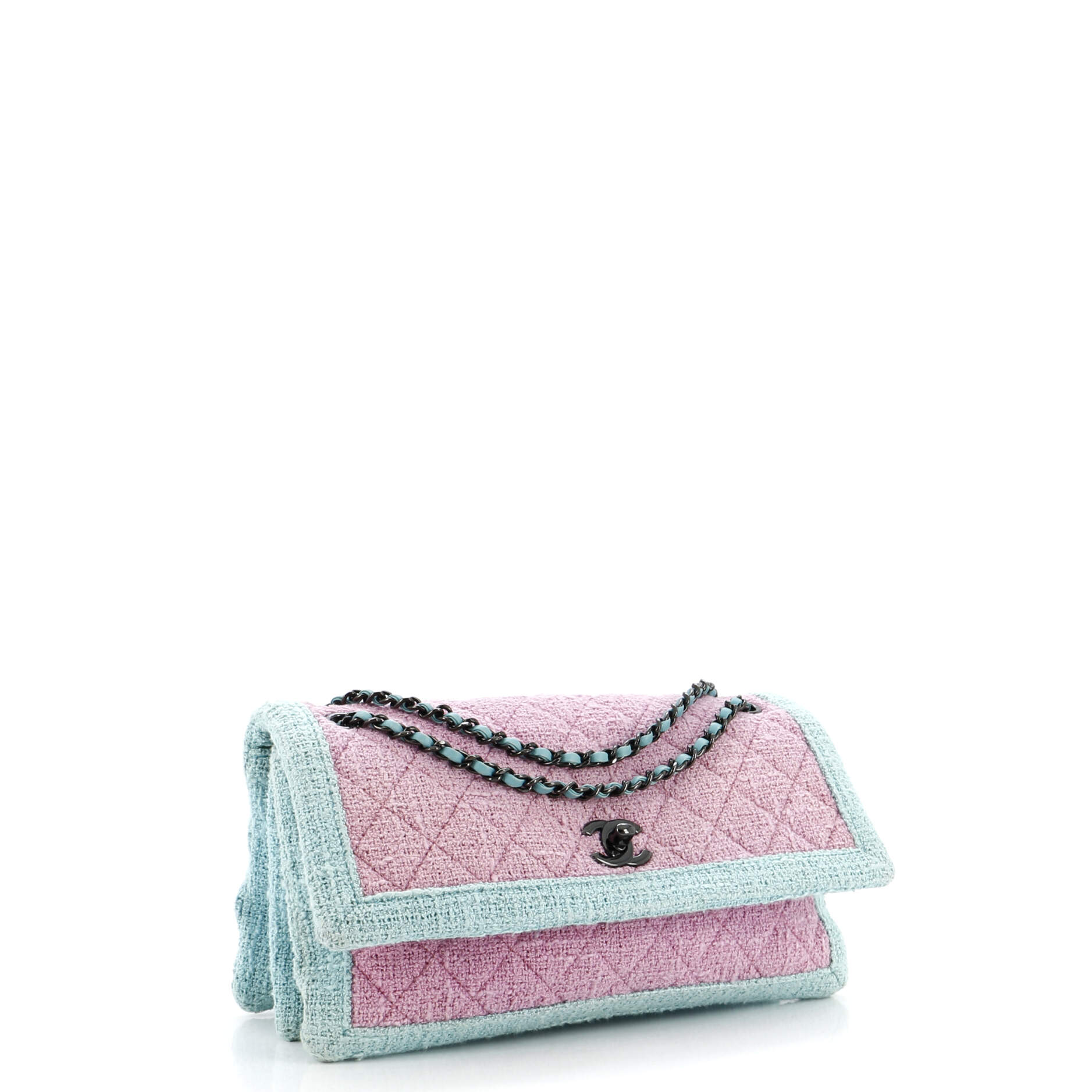 Chanel Two Tone Flap Bag Quilted Tweed Small