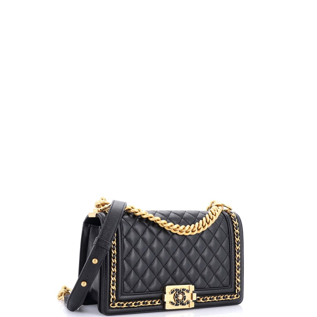 Chanel Chain Around Boy Flap Bag Quilted Caviar Old Medium