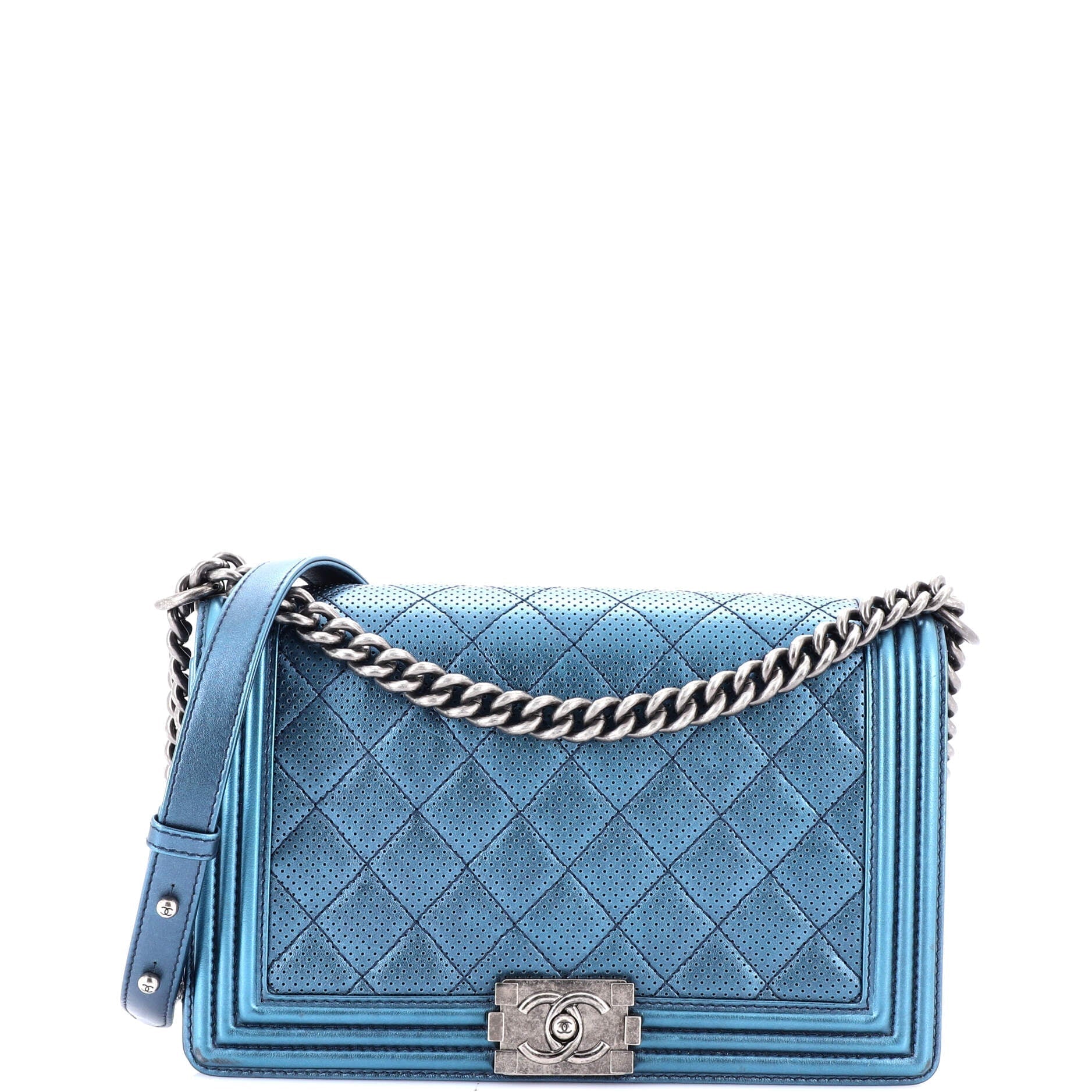 Chanel Boy Flap Bag Quilted Perforated Lambskin New Medium