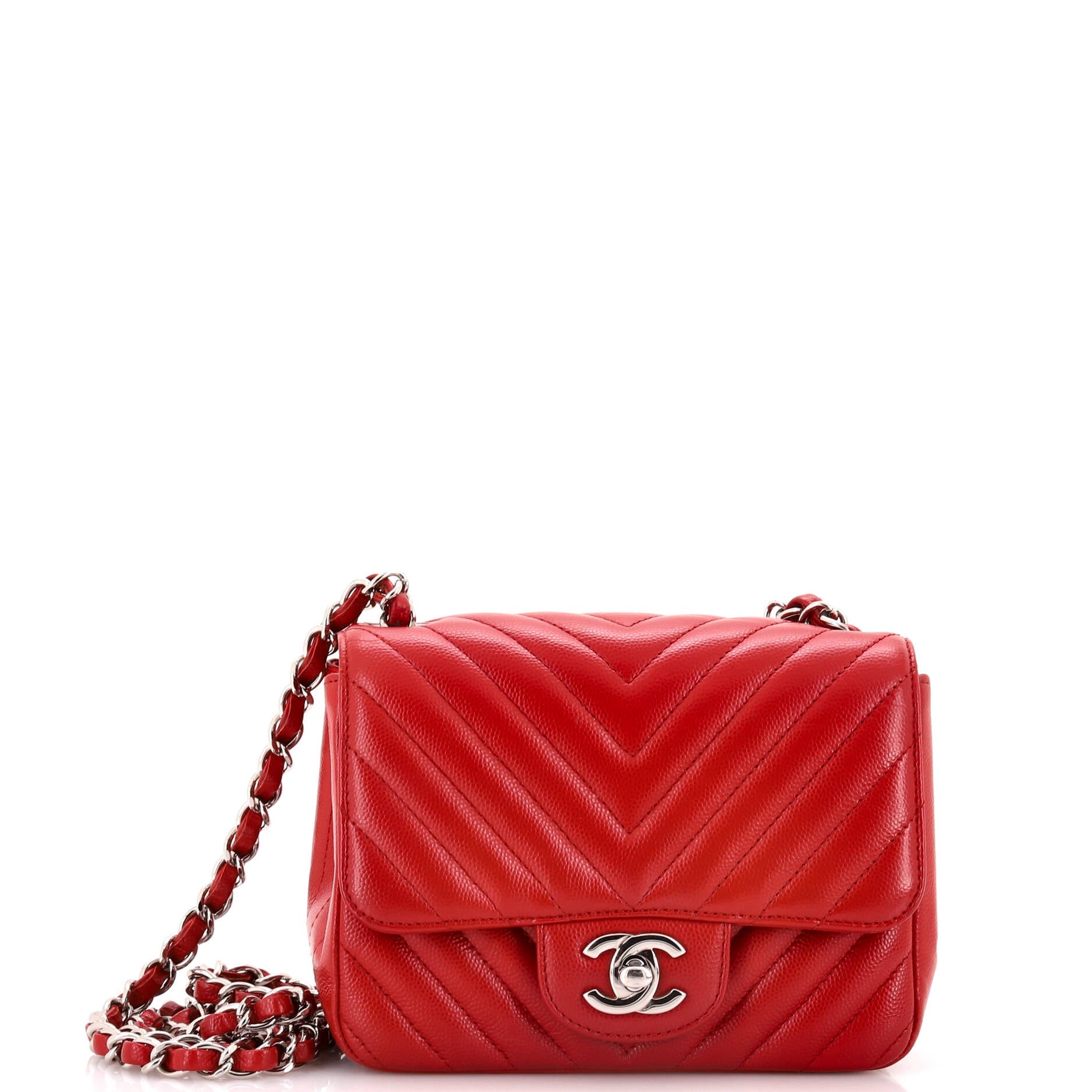 Chanel Square Classic Single Flap Bag Chevron Caviar Mini